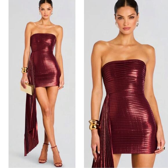 Retrofete Marcy Strapless Ruched Draped Port Red Mini Dress Size XS - Picture 1 of 11